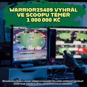 Poker online: Warrior25409 vyhrál téměř 1.000.000 Kč ve SCOOPU!