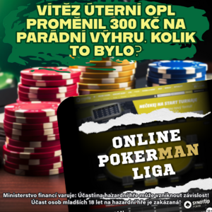Synottip Poker: Vítěz úterní OPL proměnil 300 Kč na parádní výhru. Kolik to bylo?