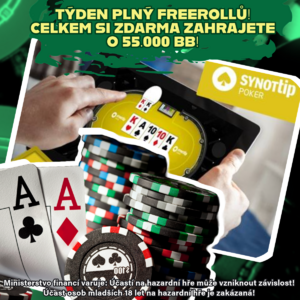 V pondělí dorazí na českou hernu Synottip Poker týden plný Freerollů! Celkem si zahrajete o 55.000!