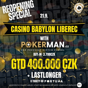 Casino Babylon Liberec: Zahrajte si zářijový major s PokerManem a GTD 400.000 Kč už zítra!