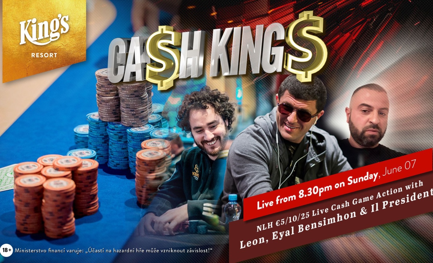 Záznam nedělních €5/€10/€25 NLHE Cash Kings