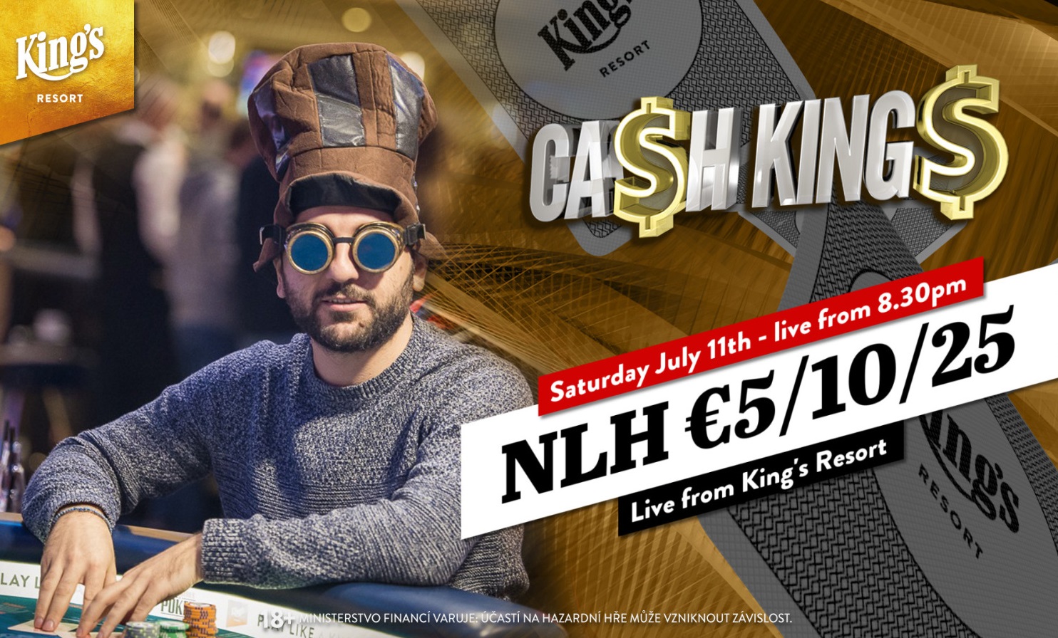 Přímý přenos sobotních Cash King's, hraje se €5/€10/€25 NLHE